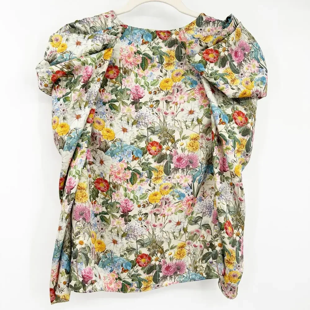 Zara Womens Cottagecore Spring V-Neck Puff Long‎ Sleeve Floral Blouse Size XS